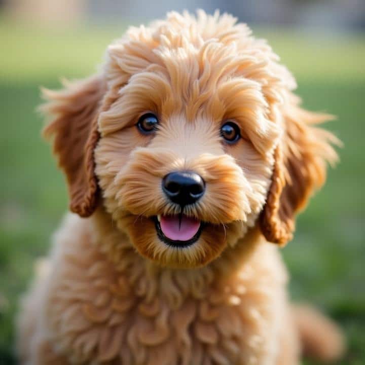 a mini goldendoodle with a teddy bear hair cut