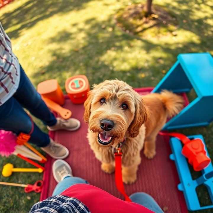 mini goldendoodle playing